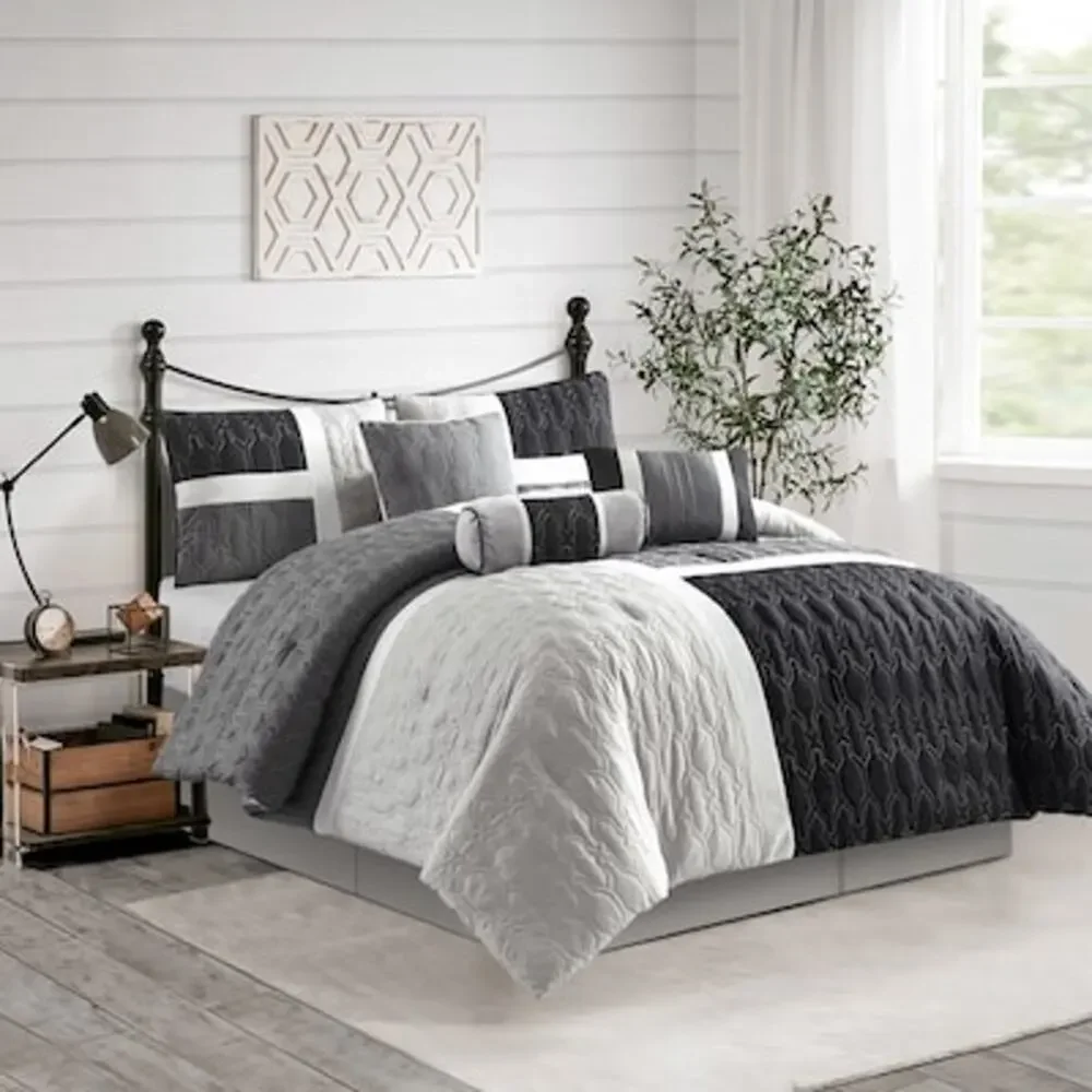 NEW! Nanshing Natalia / Stratford Park Palmira 7PC Comforter Set Cal King Grey